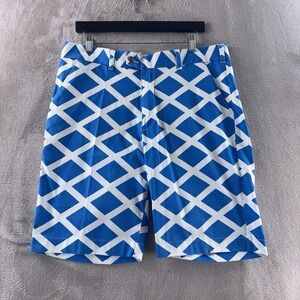 Loudmouth Golf Shorts Mens Size 34‎ Blue White Geometric Joxs Flat Front Stretch